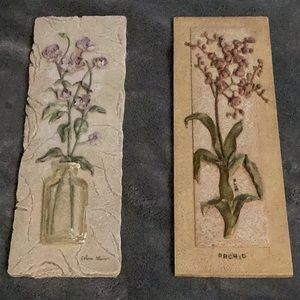 2 Cheri Blum 3-D floral wall plaque resin flower decor decorative art. Purple